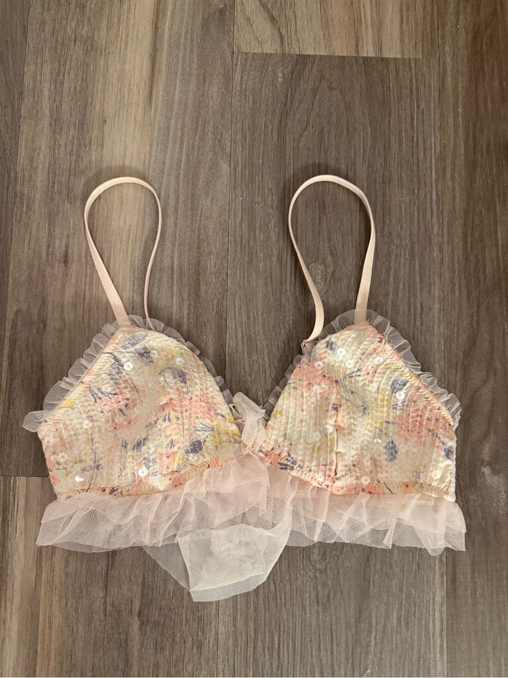 Victoria's Secret 2014 Pastel Floral Lace Bralette with Tulle Trim